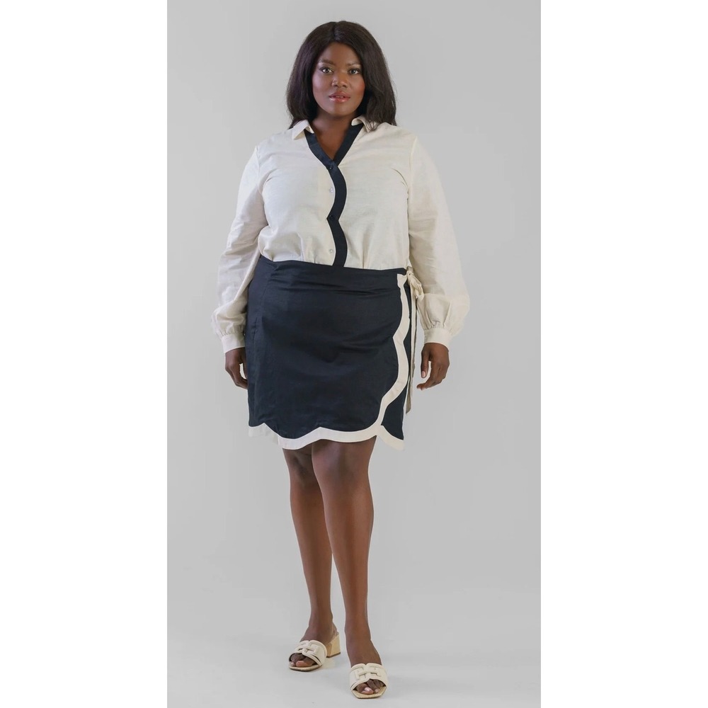 Never‎ fully dressed mini jaspre Linen Blend  Wrap Mini Skirt Black  Side Tie 2X